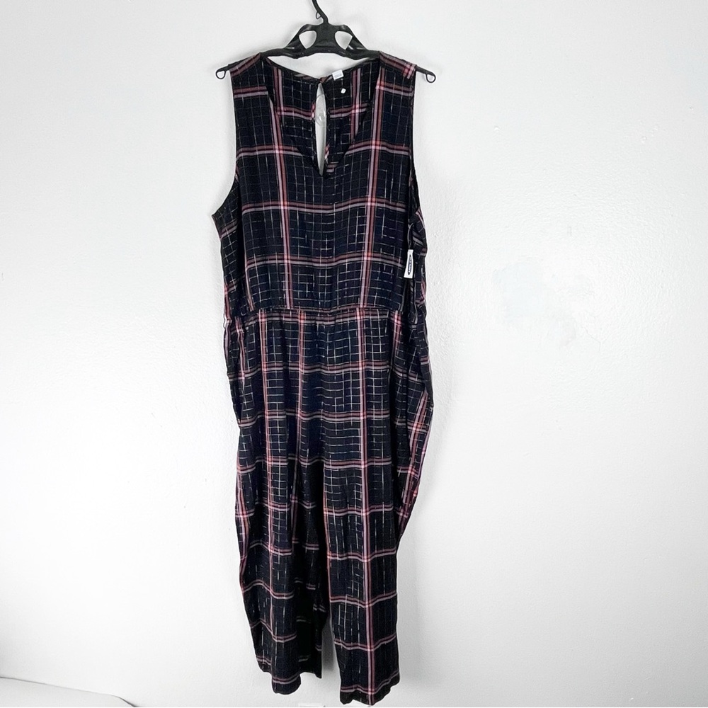OLD NAVY Black Plaid V-Neck Side Pockets Elastic Waist Sleeveless Jumpsuit XXL